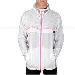 New Under Armour XXL  Run Everywhere Rain Jacket Hooded Windbreaker Pink White